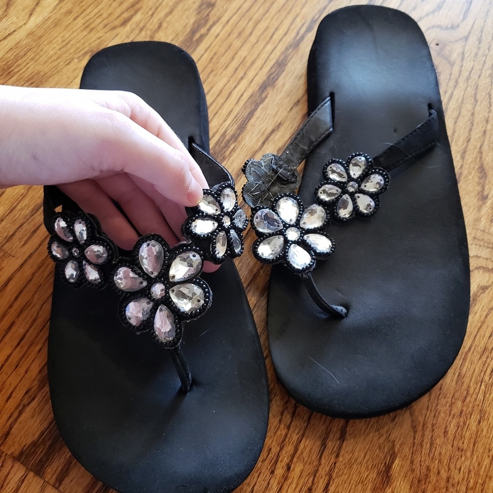 Black YellowBox Flip Flops